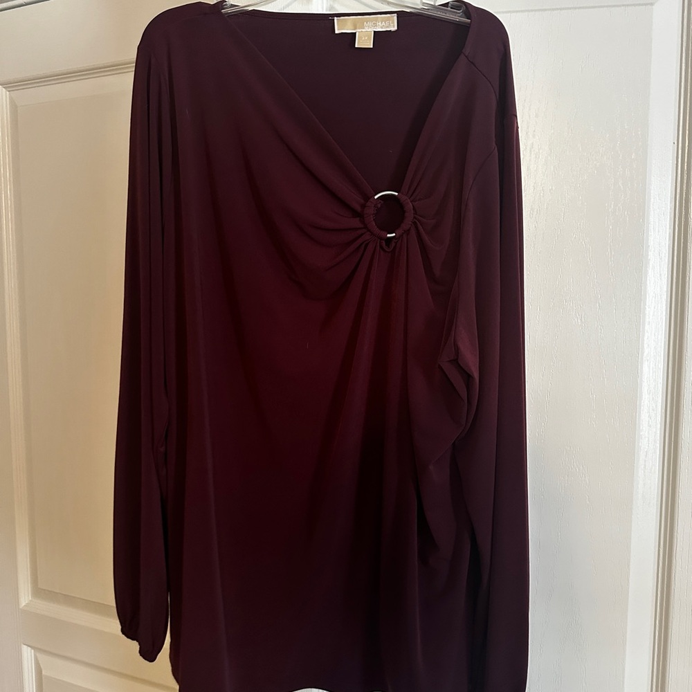 Burgundy Long Sleeve Top with Ring Detail